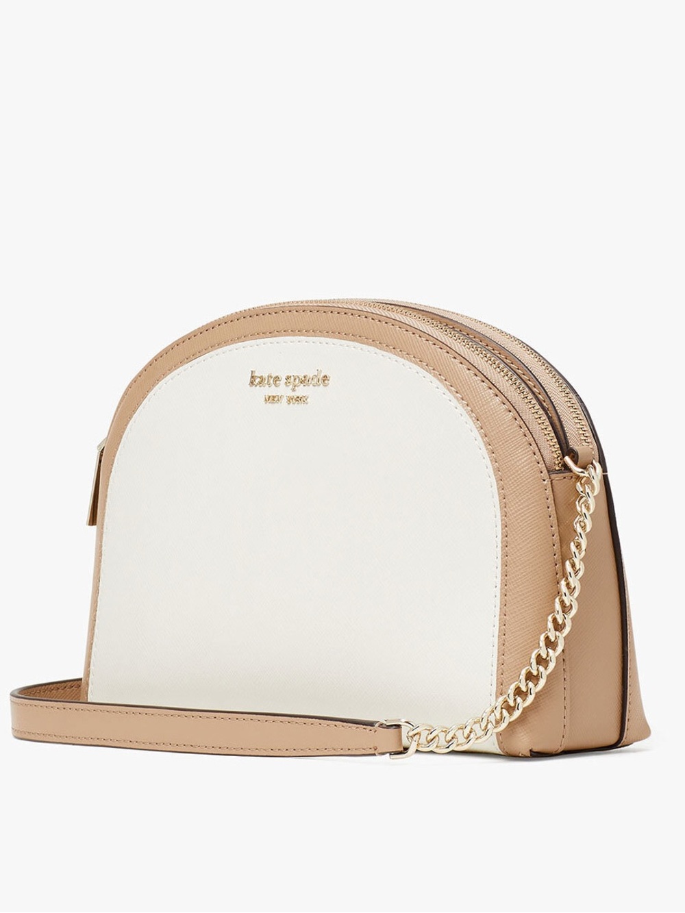 NWT Kate Spade New York Spencer Double Zip Dome Crossbody Parchment/Raw Pecan